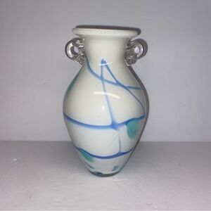 Vintage Elegant White Vase with Blue and Green Swirls